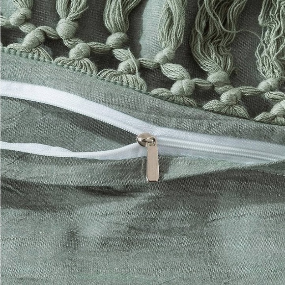 NEW Softta Vintage Tassel Bedding Set Green, Twin, 3 pc Duvet Cover Set, Cotton - Picture 7 of 8